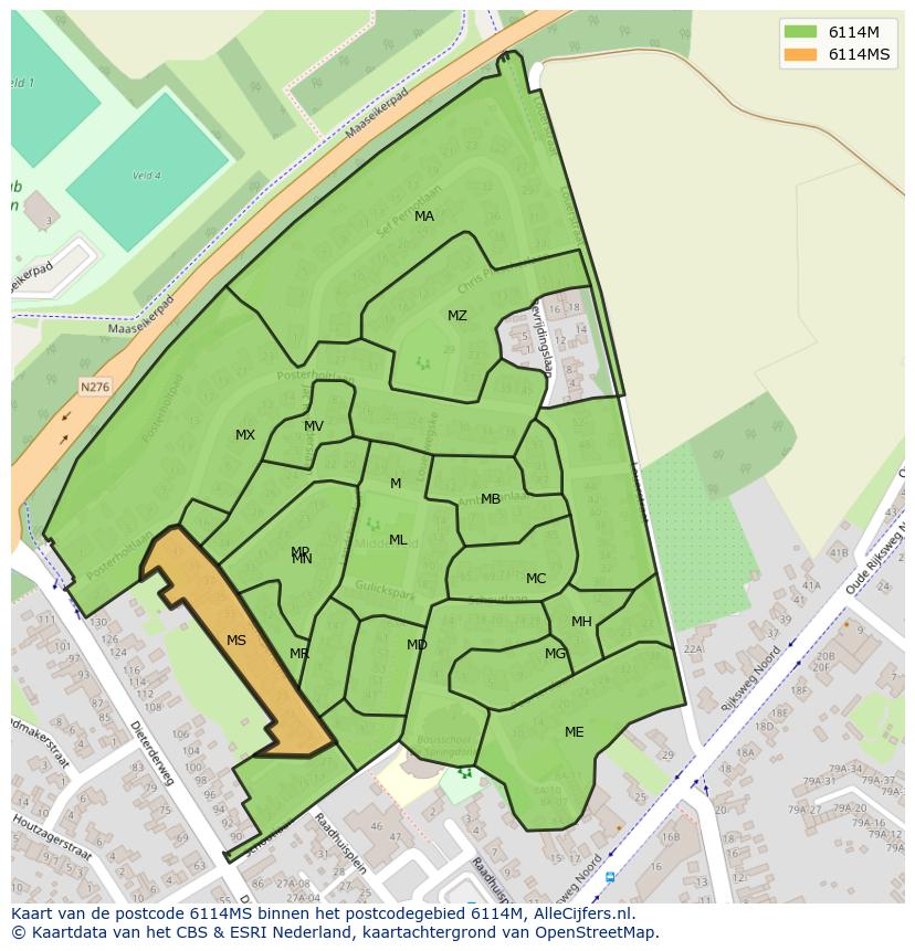 Afbeelding van het postcodegebied 6114 MS op de kaart.