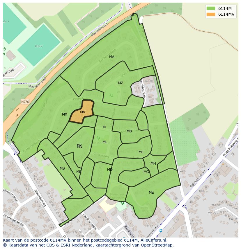 Afbeelding van het postcodegebied 6114 MV op de kaart.