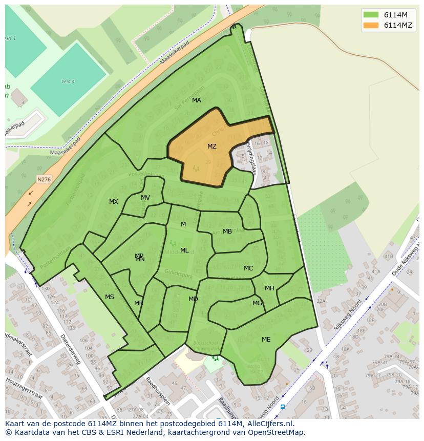 Afbeelding van het postcodegebied 6114 MZ op de kaart.