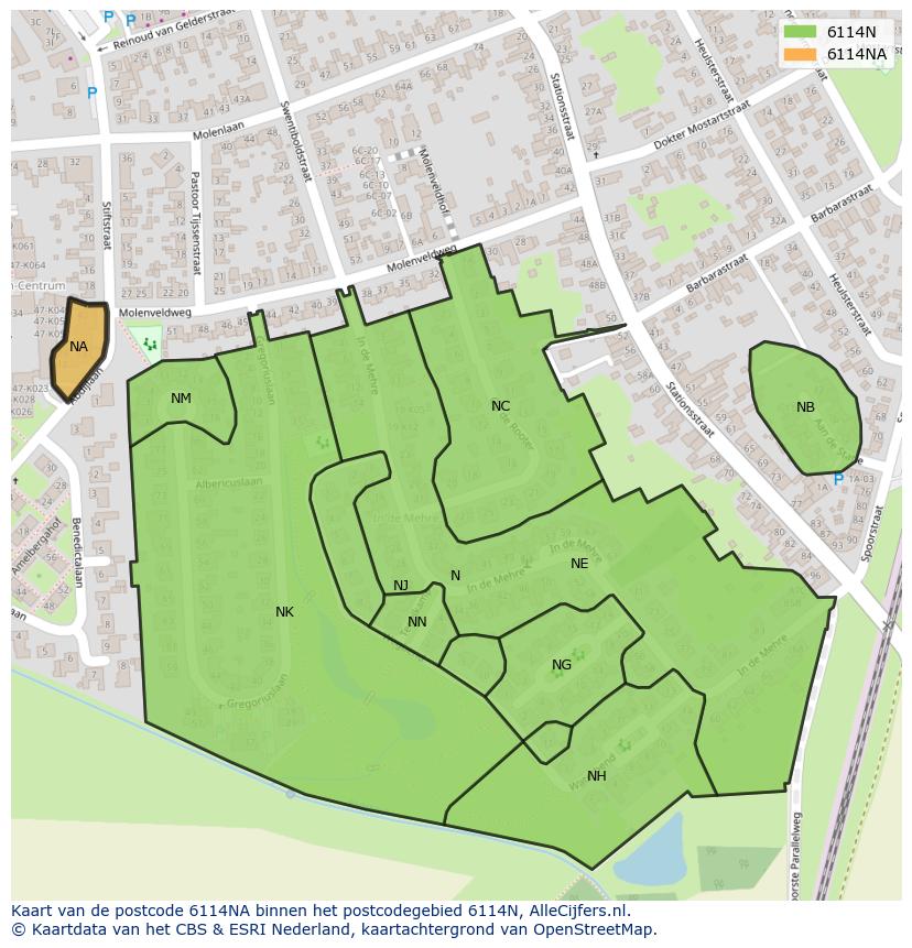 Afbeelding van het postcodegebied 6114 NA op de kaart.