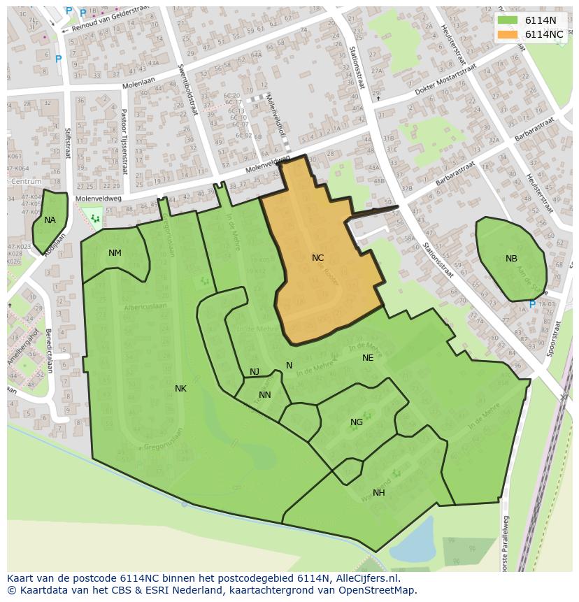 Afbeelding van het postcodegebied 6114 NC op de kaart.
