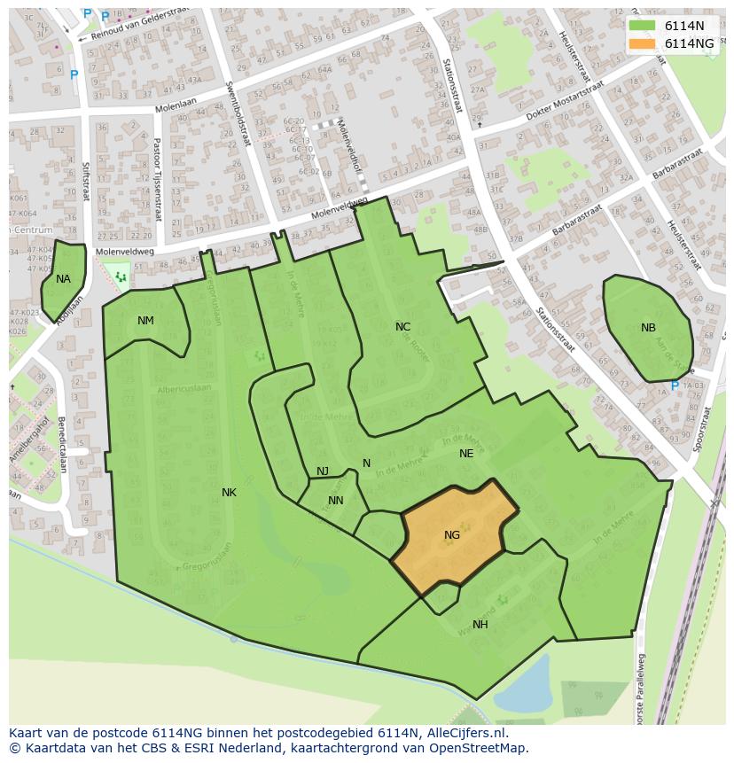 Afbeelding van het postcodegebied 6114 NG op de kaart.