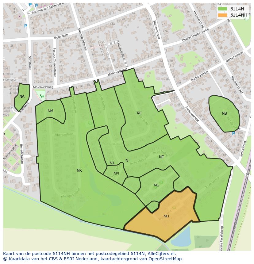 Afbeelding van het postcodegebied 6114 NH op de kaart.