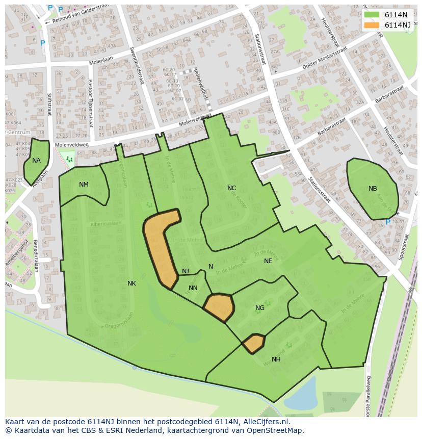 Afbeelding van het postcodegebied 6114 NJ op de kaart.