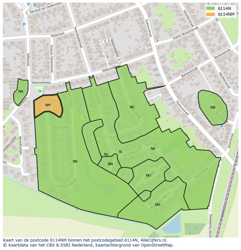 Afbeelding van het postcodegebied 6114 NM op de kaart.