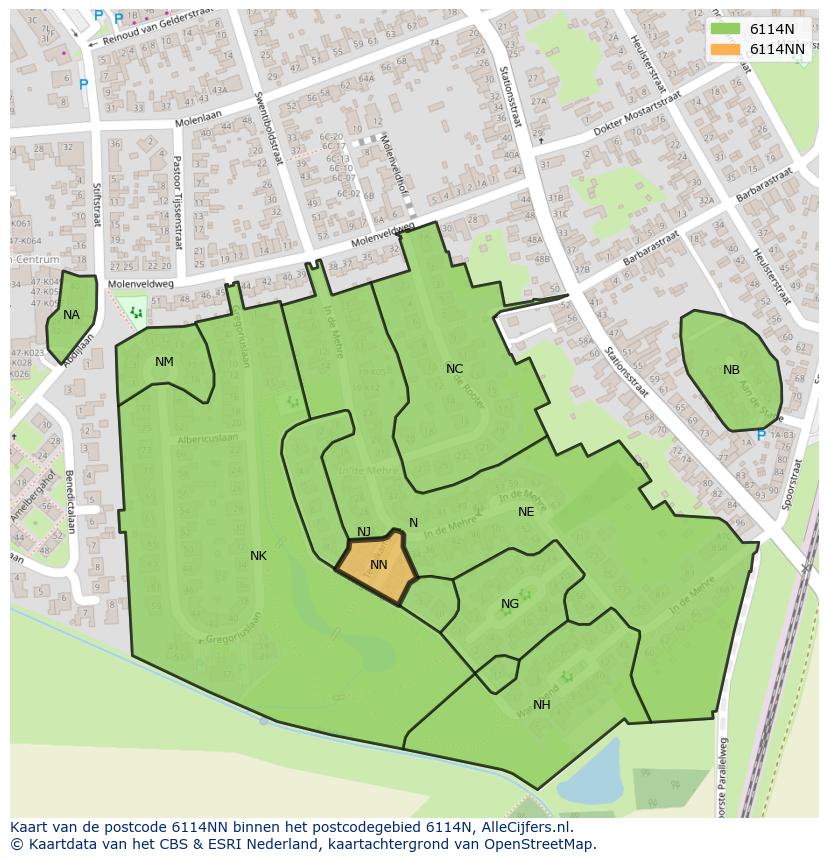 Afbeelding van het postcodegebied 6114 NN op de kaart.
