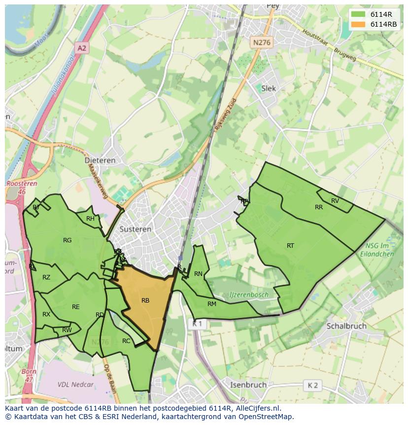 Afbeelding van het postcodegebied 6114 RB op de kaart.