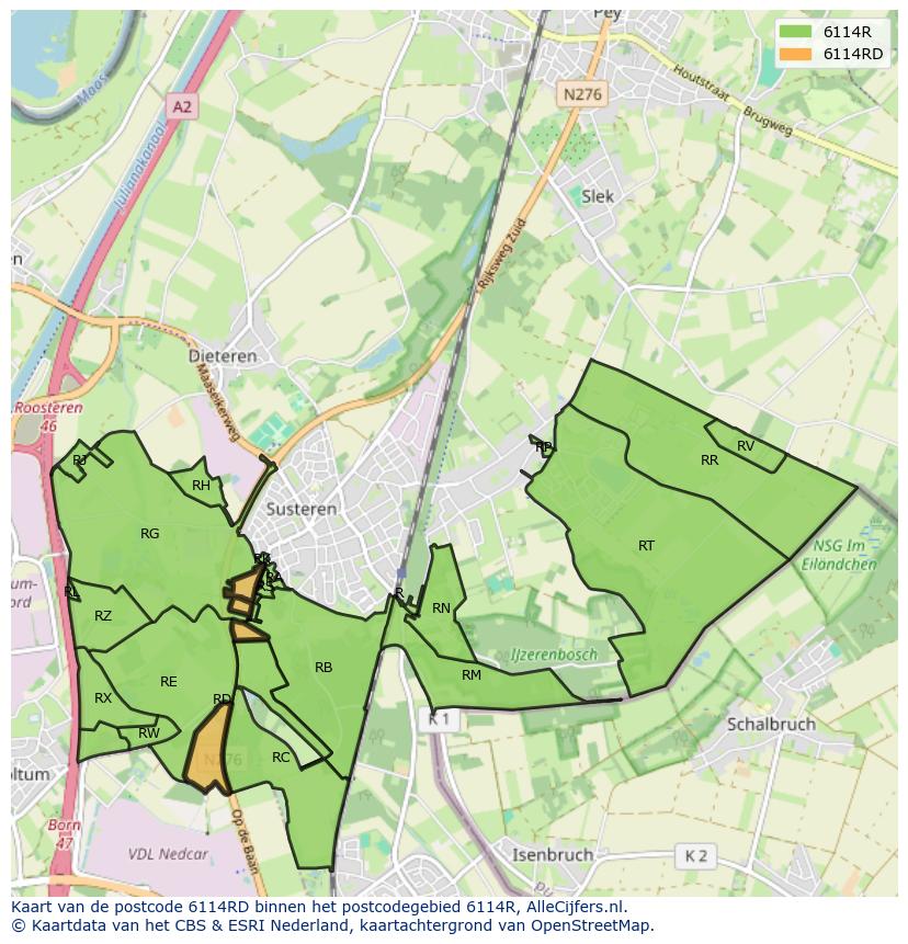Afbeelding van het postcodegebied 6114 RD op de kaart.