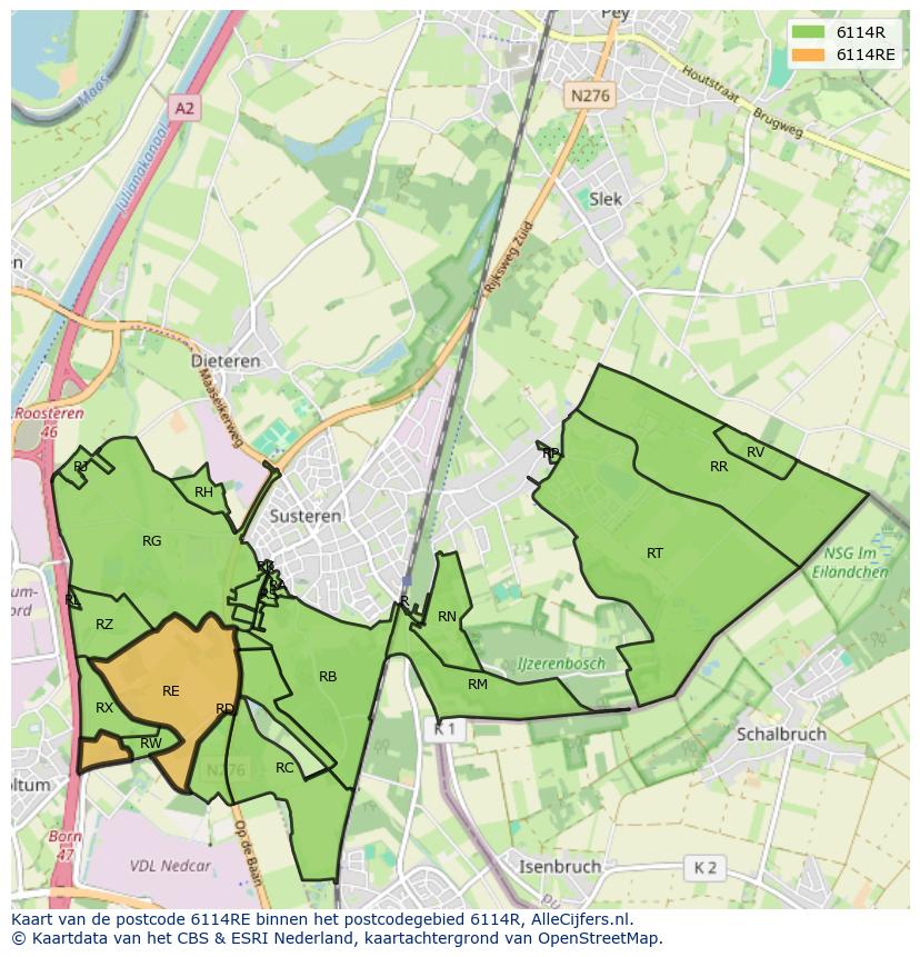 Afbeelding van het postcodegebied 6114 RE op de kaart.