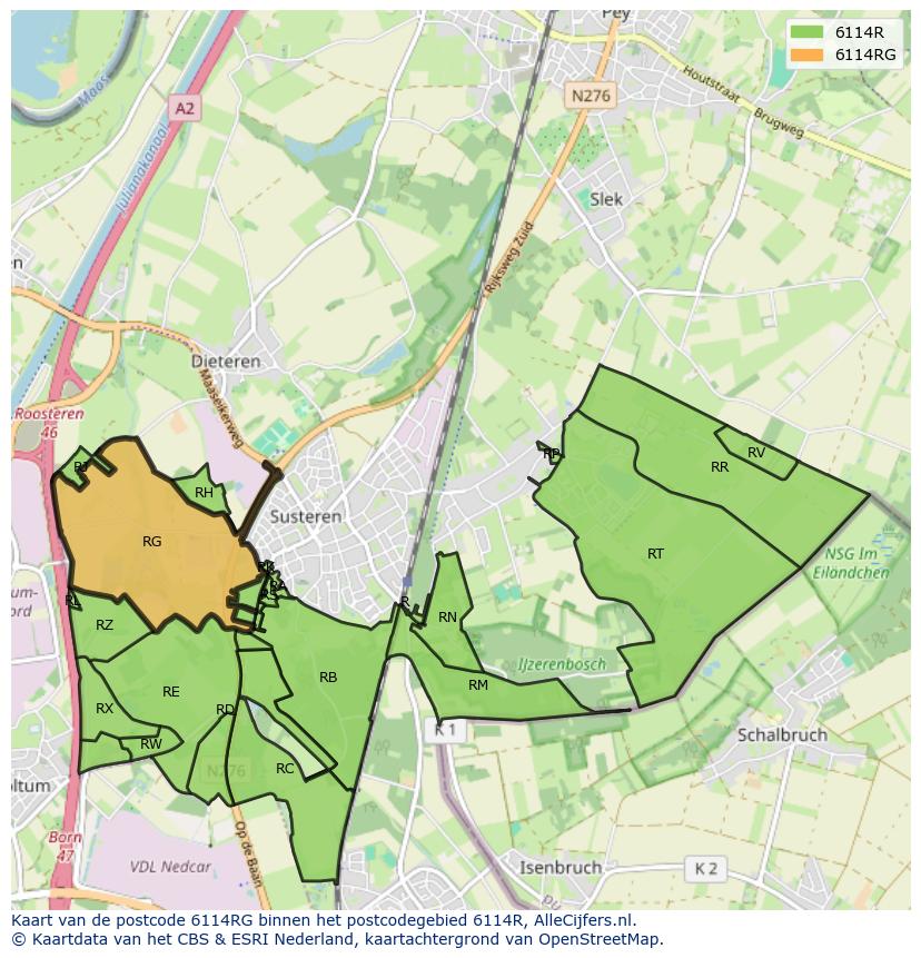 Afbeelding van het postcodegebied 6114 RG op de kaart.