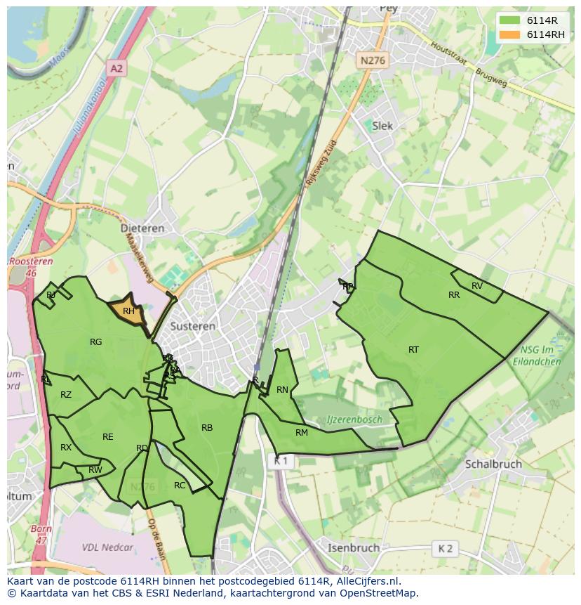Afbeelding van het postcodegebied 6114 RH op de kaart.