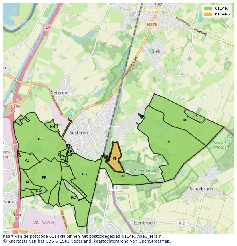 Afbeelding van het postcodegebied 6114 RN op de kaart.