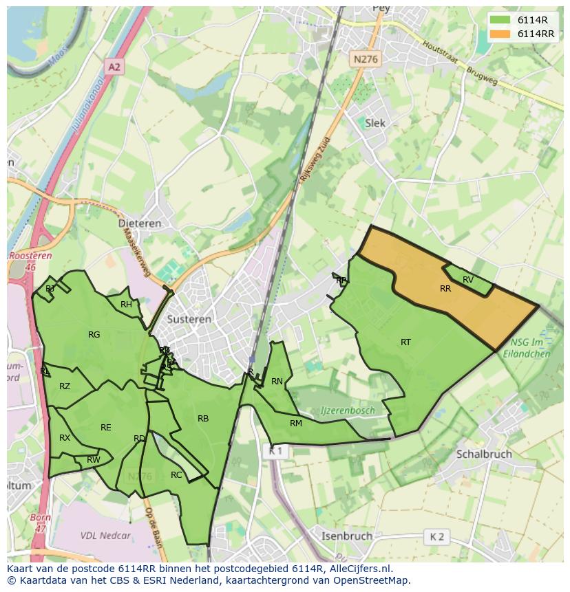 Afbeelding van het postcodegebied 6114 RR op de kaart.