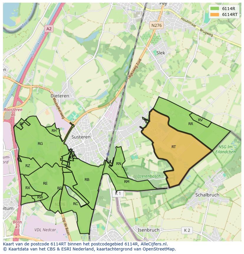 Afbeelding van het postcodegebied 6114 RT op de kaart.