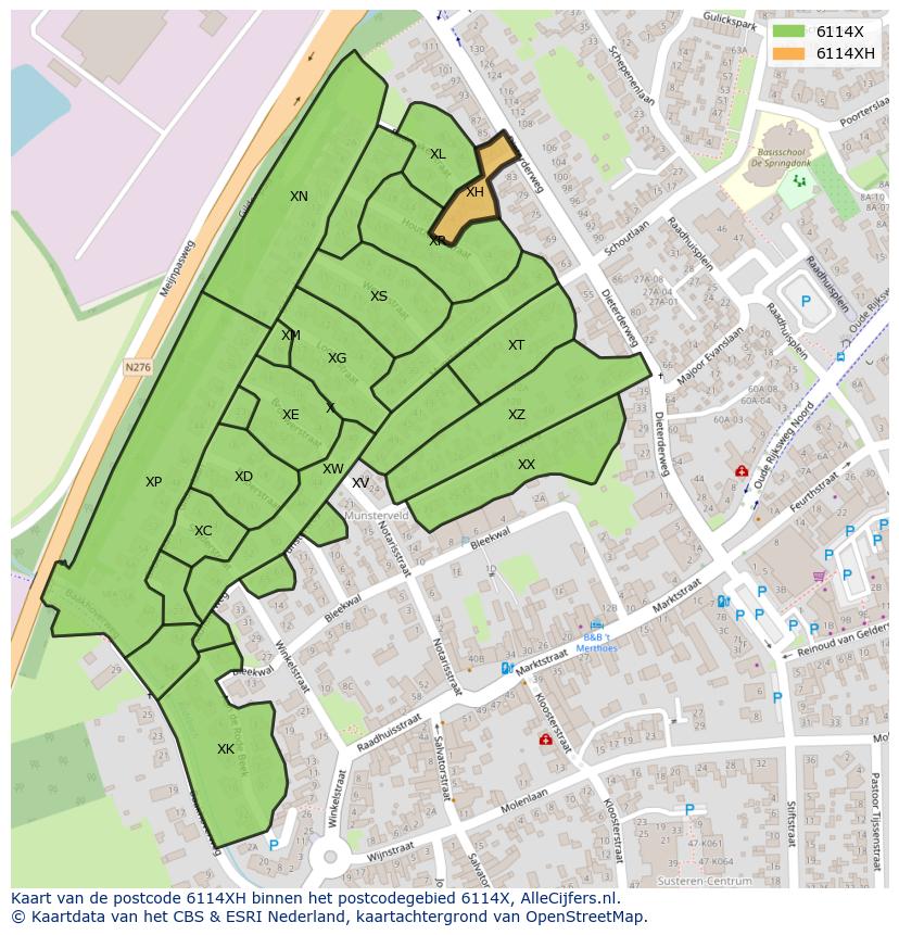 Afbeelding van het postcodegebied 6114 XH op de kaart.
