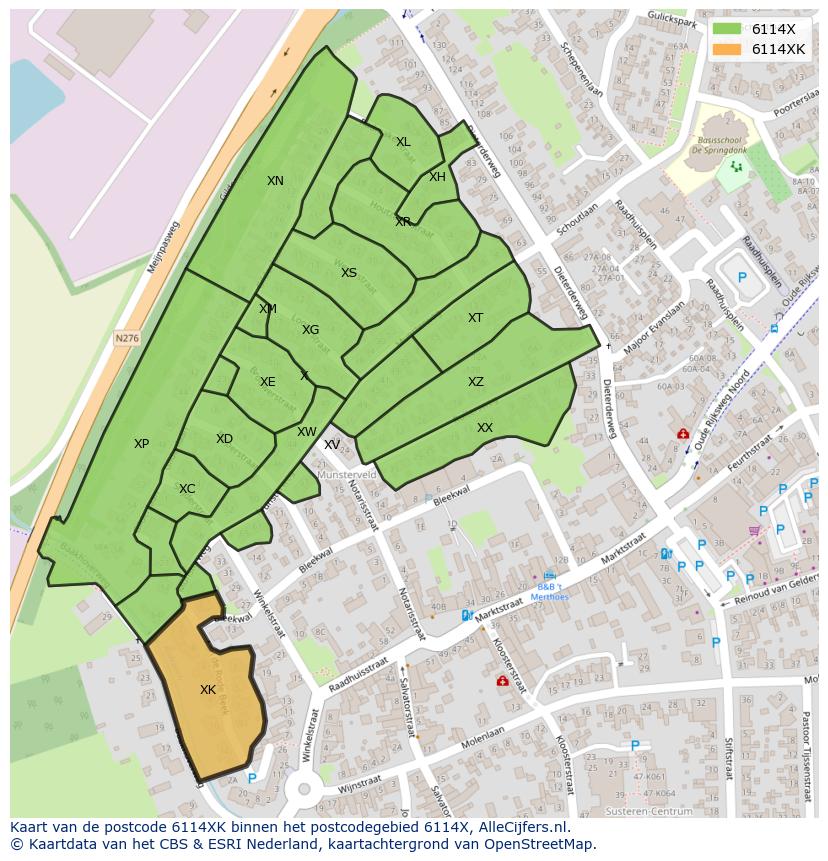 Afbeelding van het postcodegebied 6114 XK op de kaart.