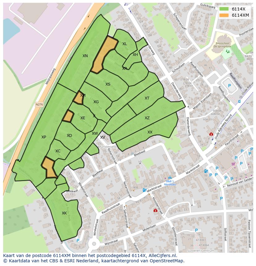 Afbeelding van het postcodegebied 6114 XM op de kaart.