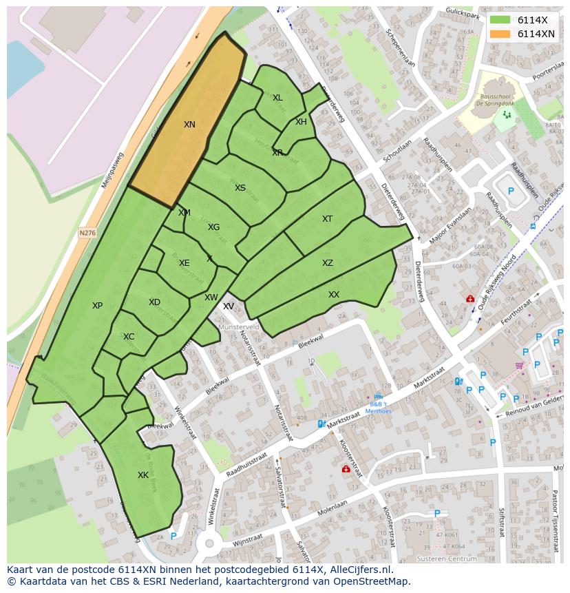 Afbeelding van het postcodegebied 6114 XN op de kaart.