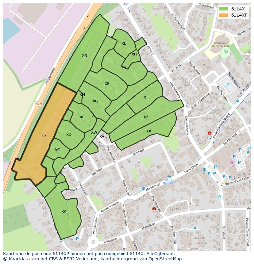 Afbeelding van het postcodegebied 6114 XP op de kaart.