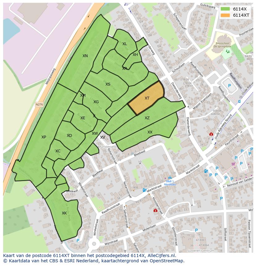 Afbeelding van het postcodegebied 6114 XT op de kaart.