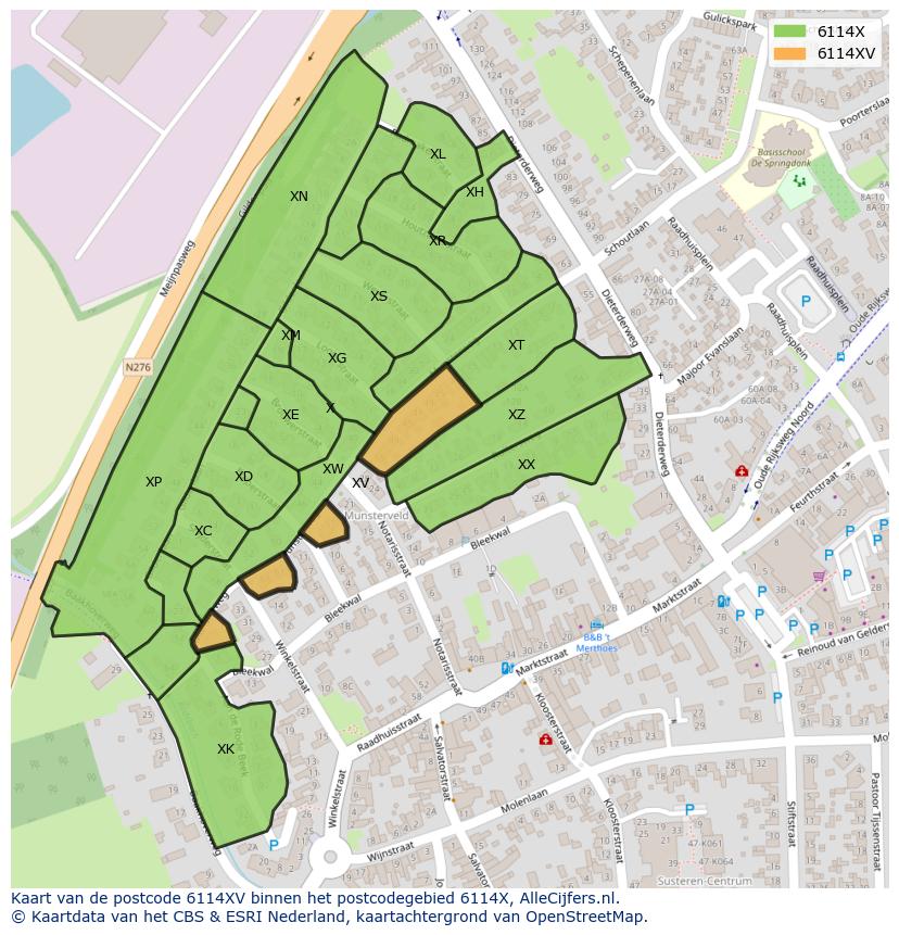 Afbeelding van het postcodegebied 6114 XV op de kaart.