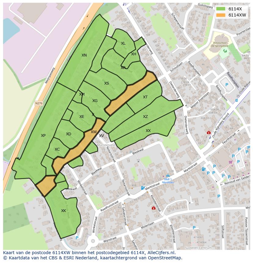 Afbeelding van het postcodegebied 6114 XW op de kaart.