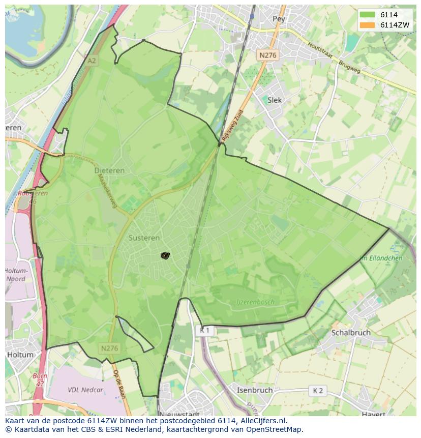 Afbeelding van het postcodegebied 6114 ZW op de kaart.