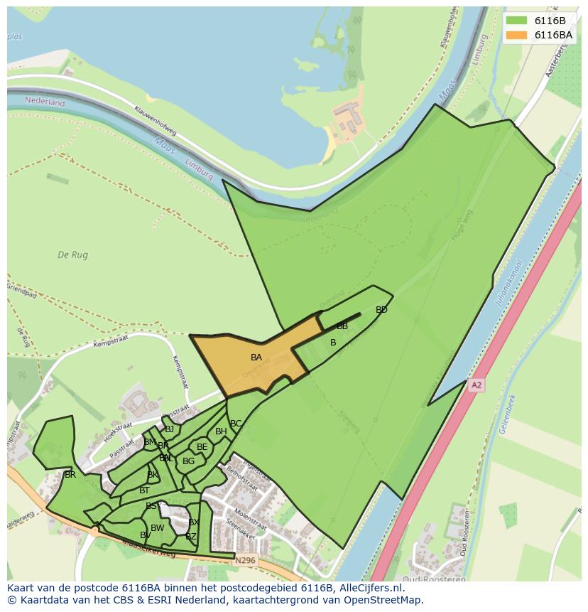 Afbeelding van het postcodegebied 6116 BA op de kaart.