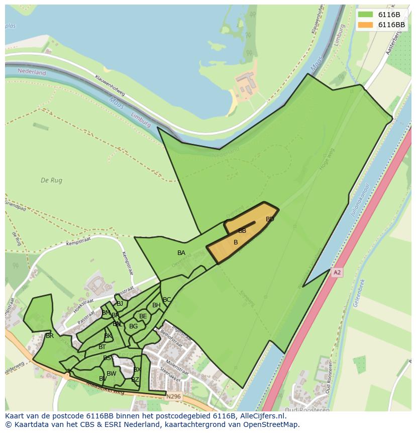 Afbeelding van het postcodegebied 6116 BB op de kaart.