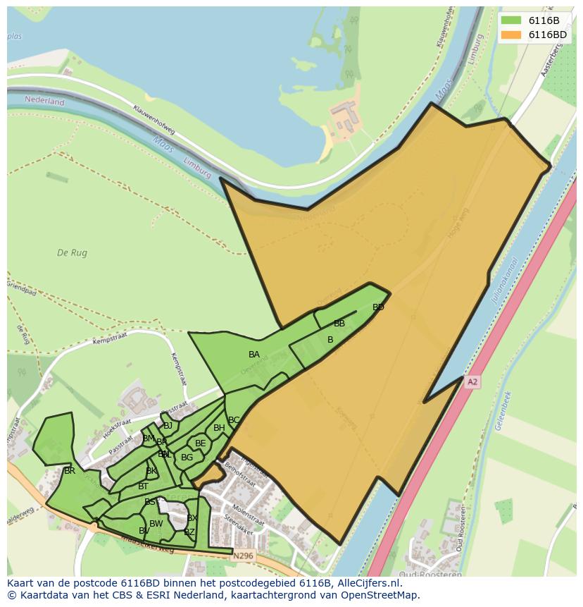 Afbeelding van het postcodegebied 6116 BD op de kaart.