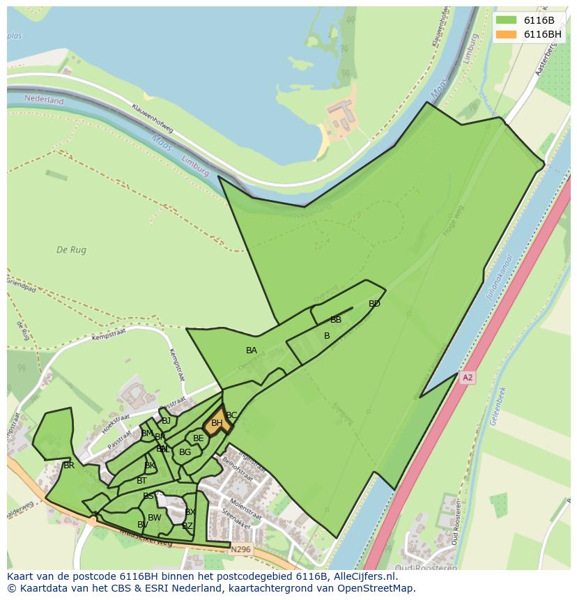 Afbeelding van het postcodegebied 6116 BH op de kaart.