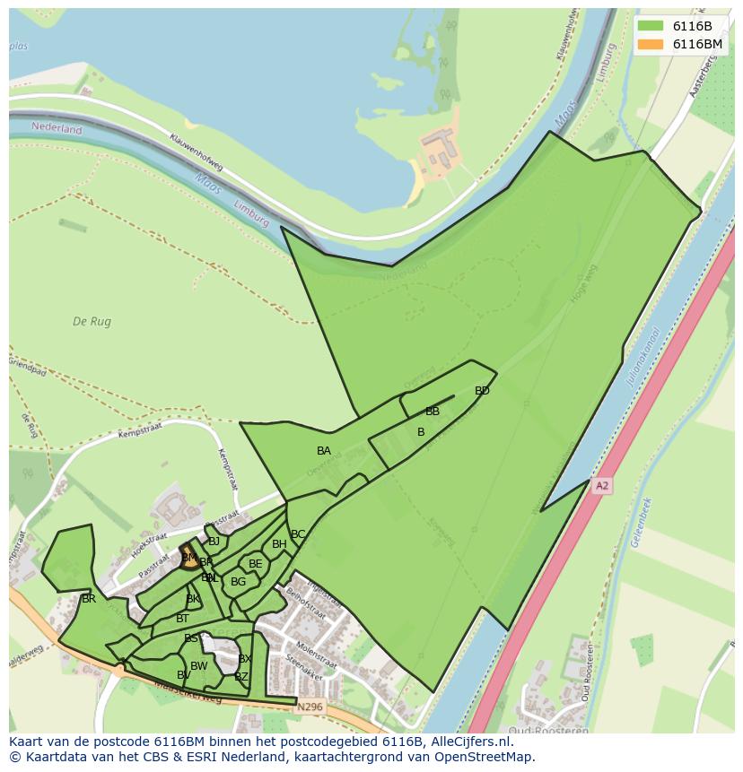 Afbeelding van het postcodegebied 6116 BM op de kaart.