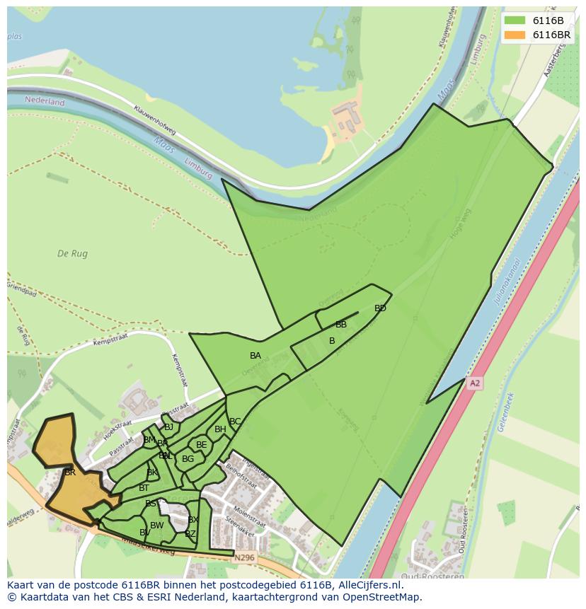 Afbeelding van het postcodegebied 6116 BR op de kaart.