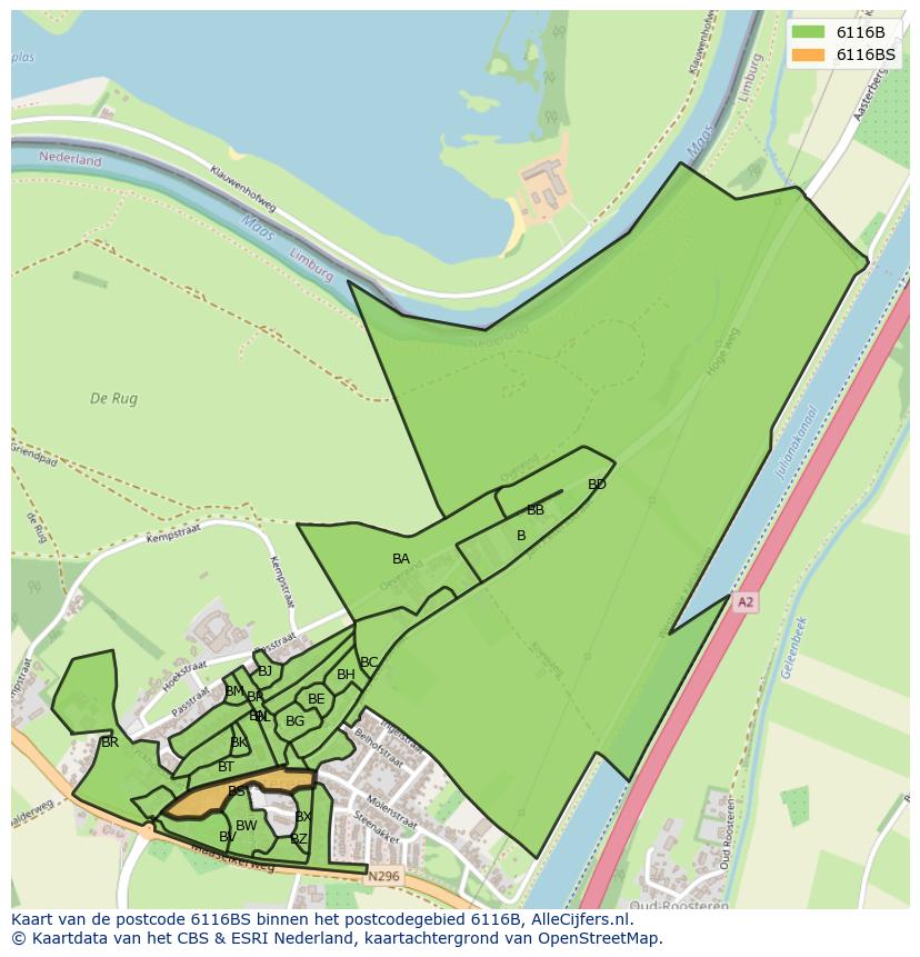 Afbeelding van het postcodegebied 6116 BS op de kaart.