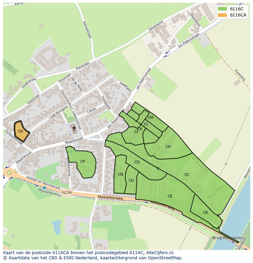 Afbeelding van het postcodegebied 6116 CA op de kaart.
