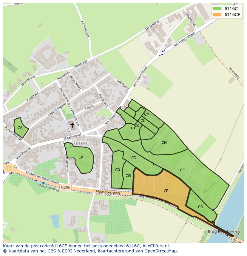 Afbeelding van het postcodegebied 6116 CE op de kaart.