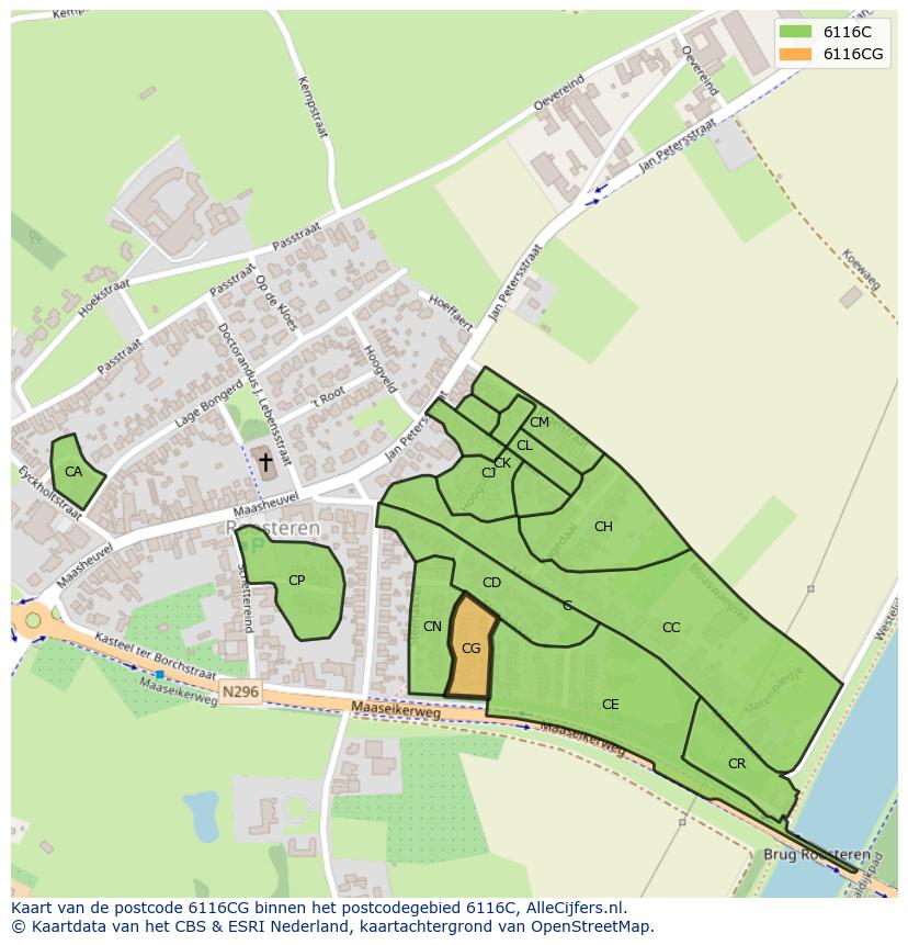 Afbeelding van het postcodegebied 6116 CG op de kaart.