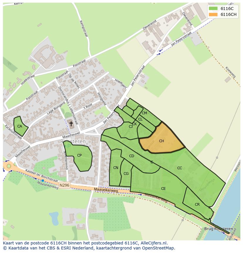 Afbeelding van het postcodegebied 6116 CH op de kaart.