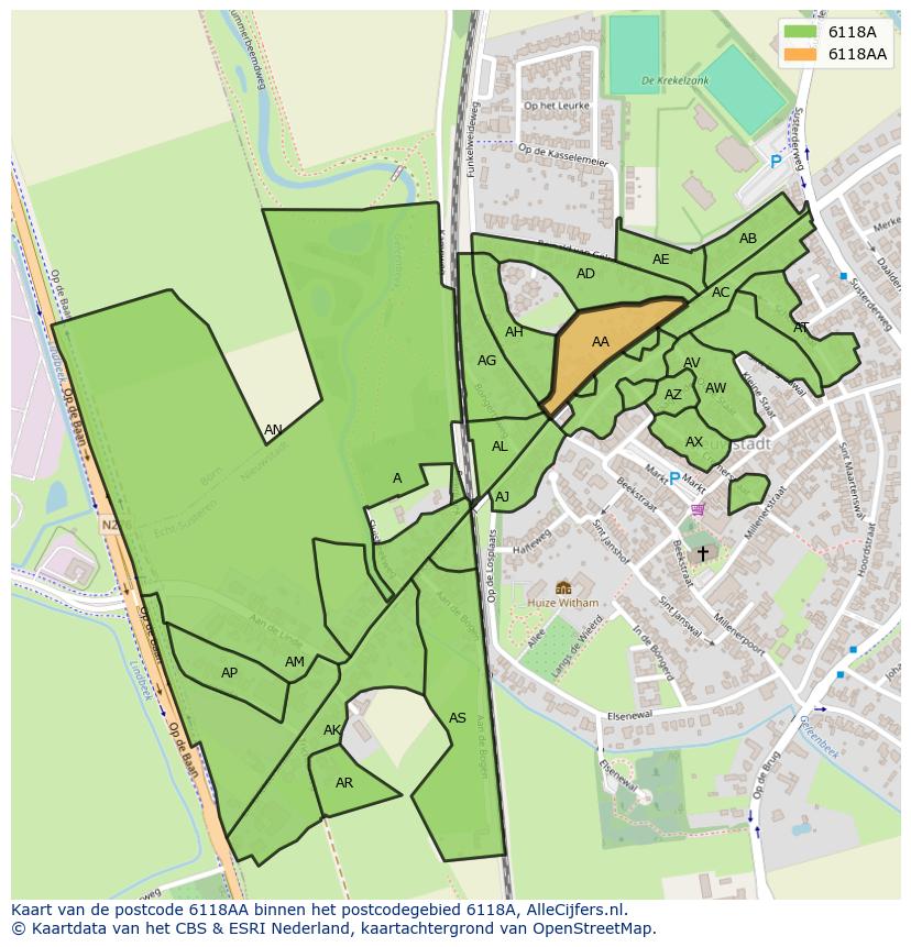 Afbeelding van het postcodegebied 6118 AA op de kaart.