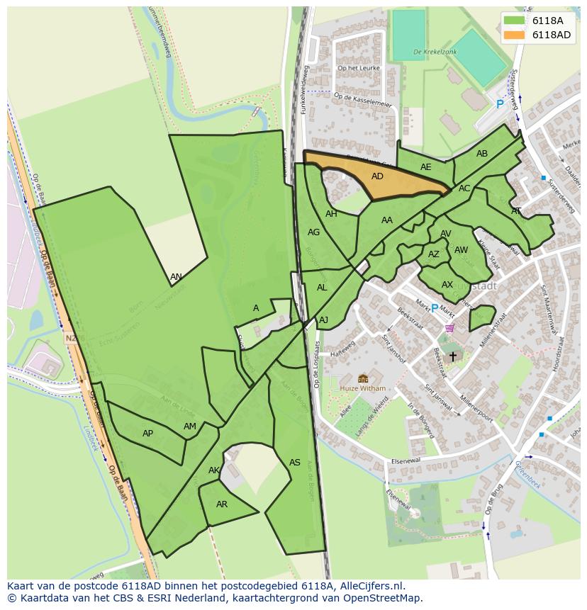 Afbeelding van het postcodegebied 6118 AD op de kaart.
