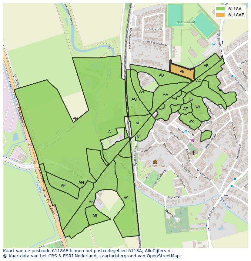 Afbeelding van het postcodegebied 6118 AE op de kaart.