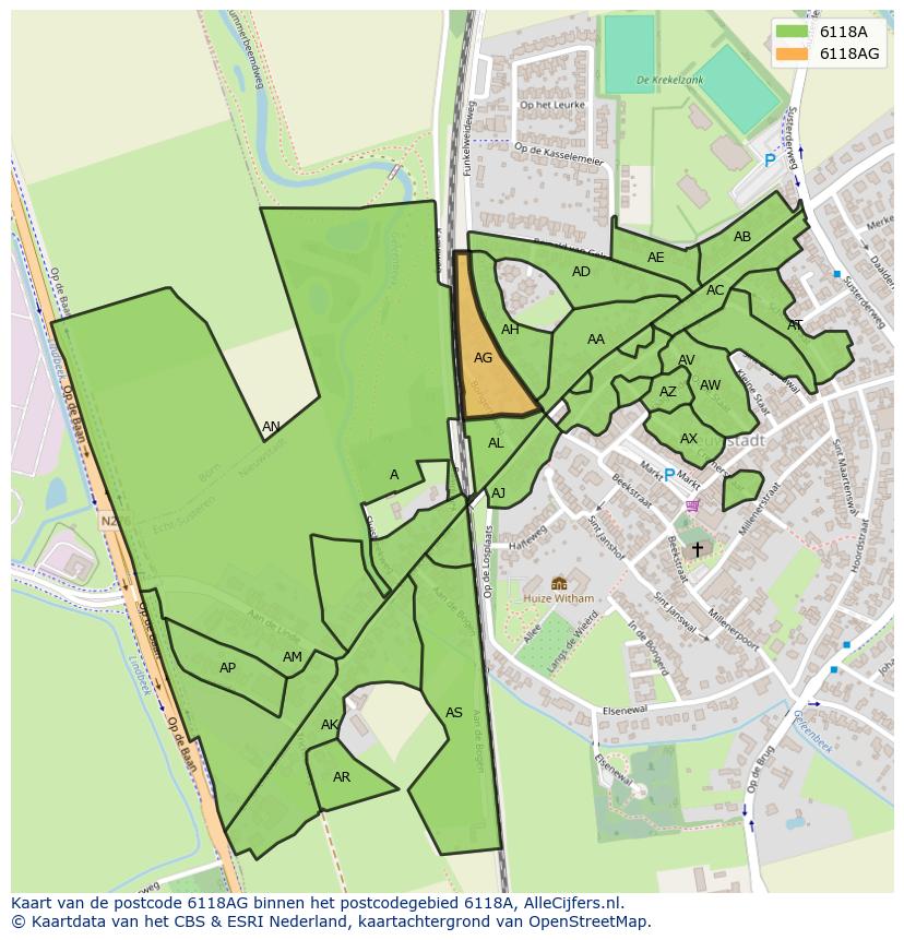 Afbeelding van het postcodegebied 6118 AG op de kaart.