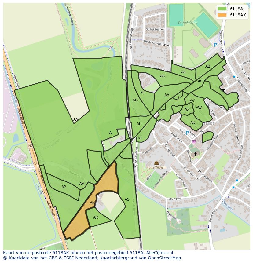Afbeelding van het postcodegebied 6118 AK op de kaart.