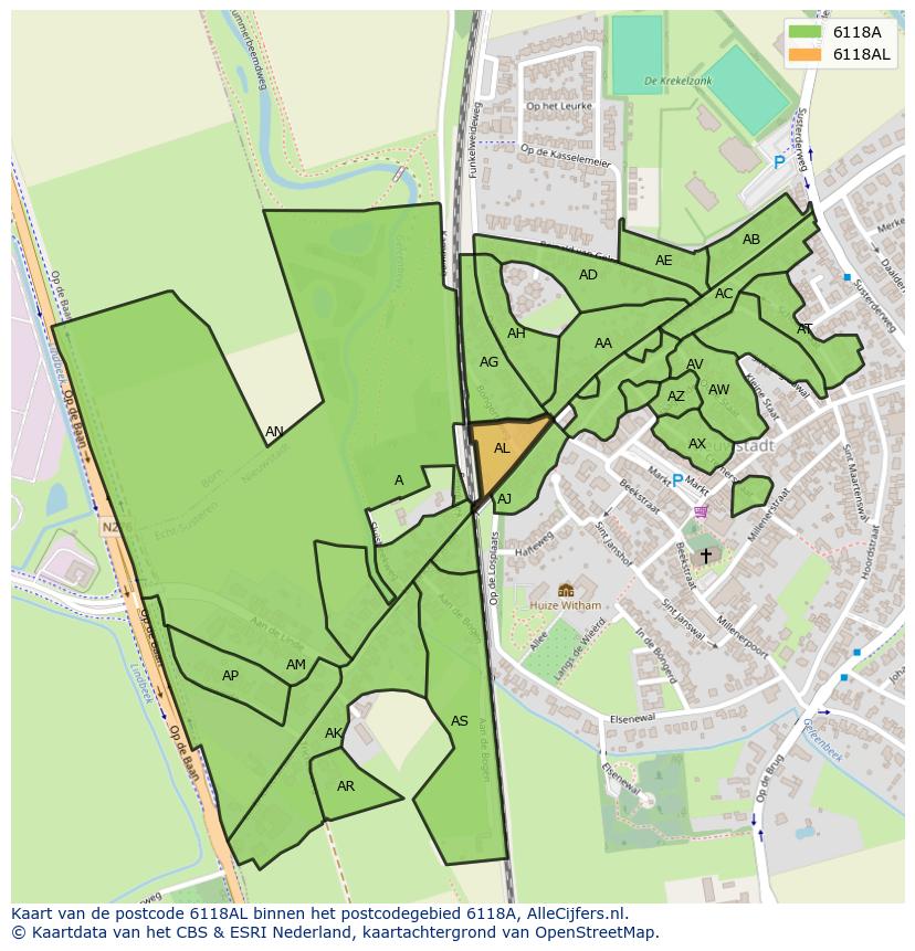 Afbeelding van het postcodegebied 6118 AL op de kaart.