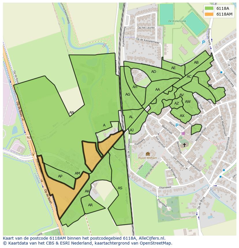Afbeelding van het postcodegebied 6118 AM op de kaart.