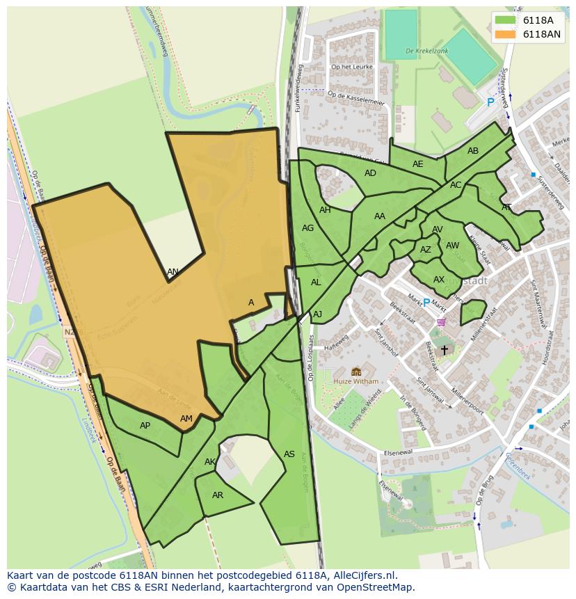 Afbeelding van het postcodegebied 6118 AN op de kaart.