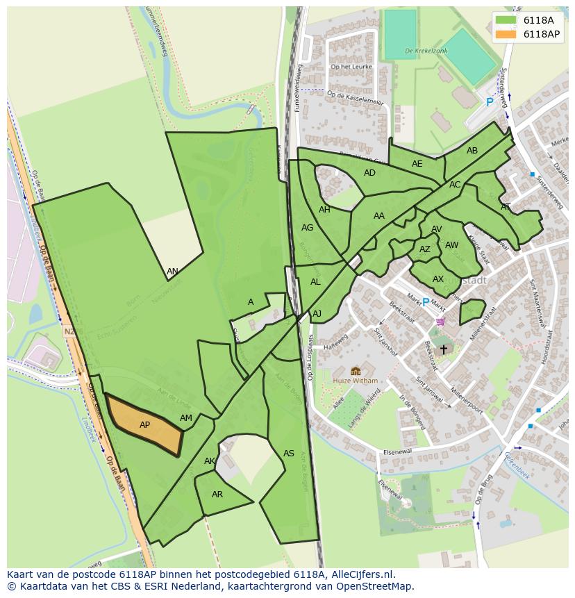 Afbeelding van het postcodegebied 6118 AP op de kaart.