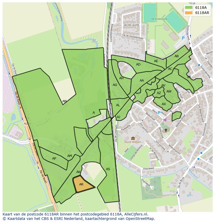 Afbeelding van het postcodegebied 6118 AR op de kaart.