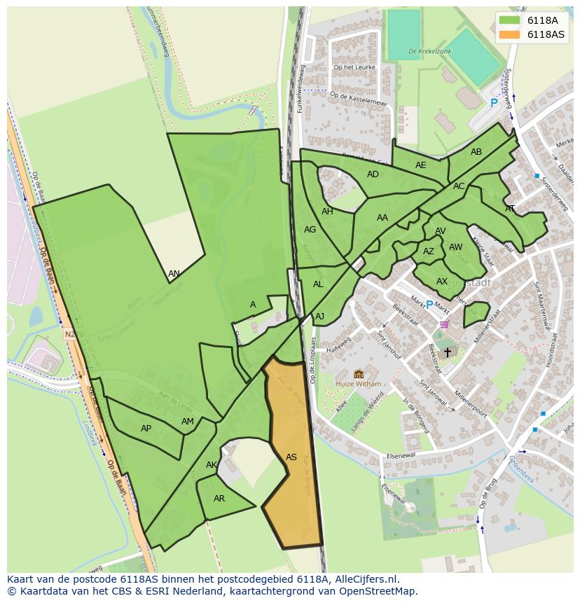 Afbeelding van het postcodegebied 6118 AS op de kaart.