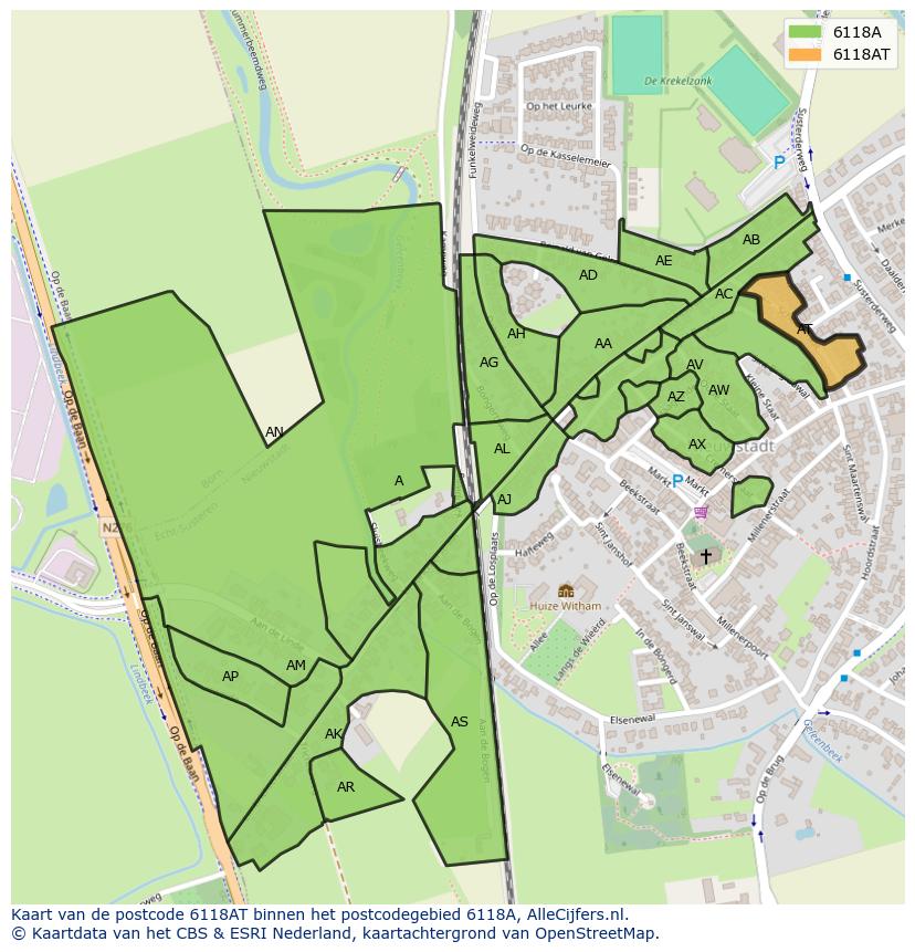 Afbeelding van het postcodegebied 6118 AT op de kaart.